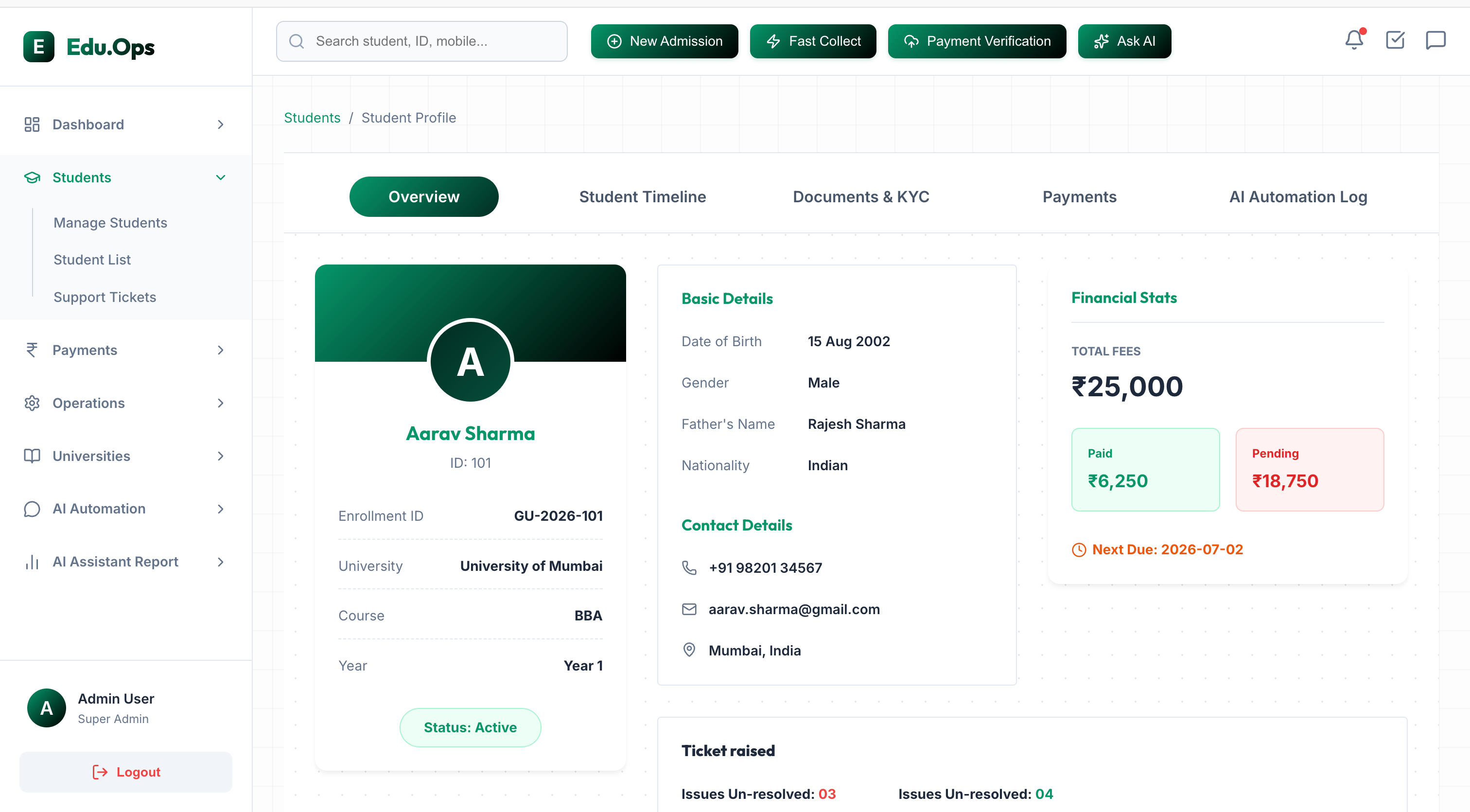 Student Profile UI